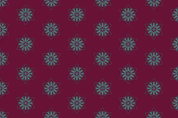 Zarif tekstil veya duvar kağıdı tasarımı için ideal, koyu mavi arka planda yumuşak altından yapılmış eşit aralıklı mandala tarzı motifler içeren minimal bir çiçek deseni