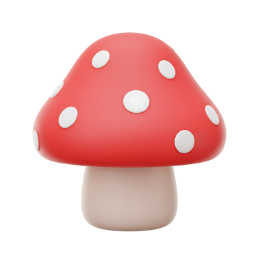 Beyaz benekli ve açık bej saplı kırmızı mantarın şirin üç boyutlu simgesi. Doğa, yemek ve fantezi tasarımları için mükemmel..