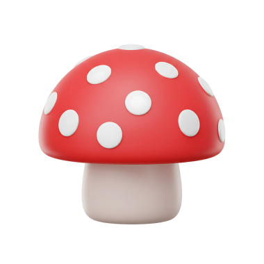 Beyaz benekli ve açık bej saplı klasik bir kırmızı mantar mantarının üç boyutlu garip bir simgesi. Doğa, fantezi ve masallarla ilgili tasarımlar için mükemmel..