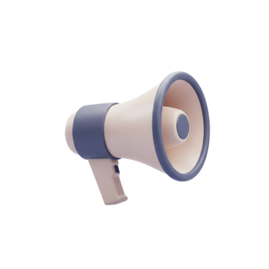 Beyaz ve mavi bir megafonun temiz üç boyutlu simgesi. Duyuru, iletişim, terfi ve sesle ilgili tasarımlar için mükemmel.