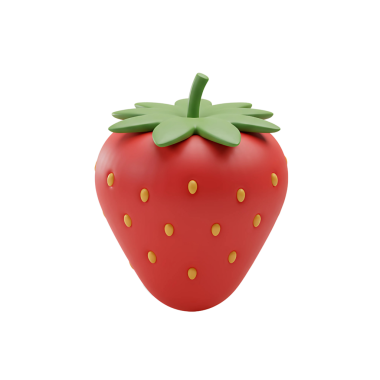 Yeşil yapraklı ve sarı tohumlu canlı kırmızı çileğin şirin üç boyutlu simgesi. Yemek, meyve, sağlıklı beslenme ve yazla ilgili tasarımlar için mükemmel..