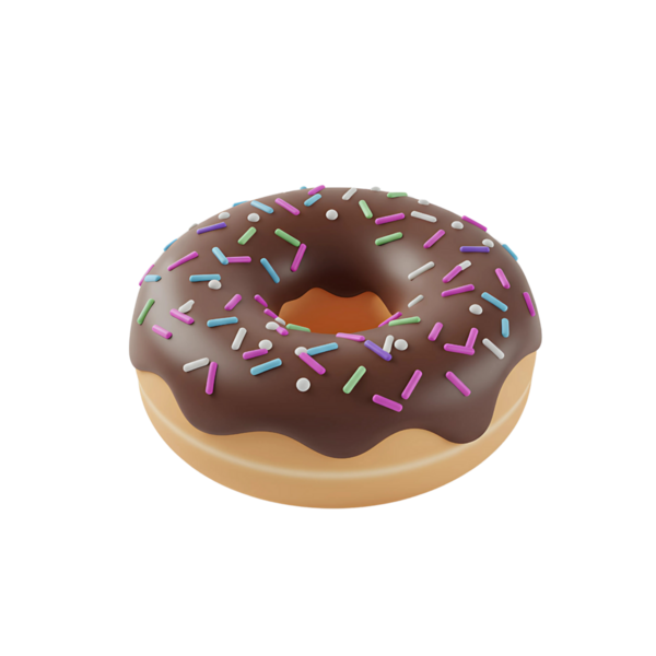 Renkli şekerli çikolatalı donutun 3 boyutlu lezzetli simgesi. Yemek, tatlı, tatlı ve fırınla ilgili tasarımlar için mükemmel..