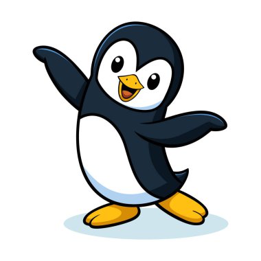 Açık kanatlı neşeli bir penguen, beyaz bir arka planda izole edilmiş..