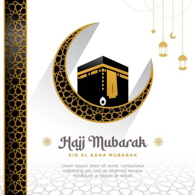 Hac Mübarek ve Kurban Bayramı Mübarek, Ka 'bah ve Hilal Ay Kutlama Tasarımı Arkaplan Tasarımı.