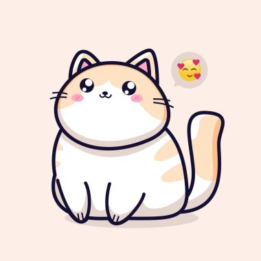Kawaii tarzında neşeli bir ifadeyle sevimli tombul çizgi film kedisi. Çıkartmalar, çocuk çizimleri, maskotlar ya da dijital içerik için mükemmel. Yüksek çözünürlüklü vektör sanatı.