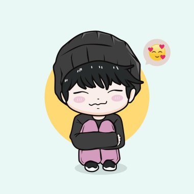 Kawaii chibi character wearing a beanie, smiling with a happy expression. Cute and cheerful anime-style illustration.