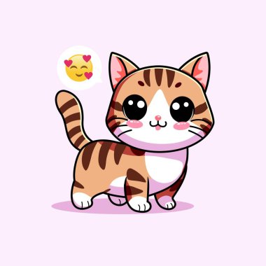 Kawaii tarzında neşeli bir ifadeyle sevimli tombul çizgi film kedisi. Çıkartmalar, çocuk çizimleri, maskotlar ya da dijital içerik için mükemmel. Yüksek çözünürlüklü vektör sanatı.