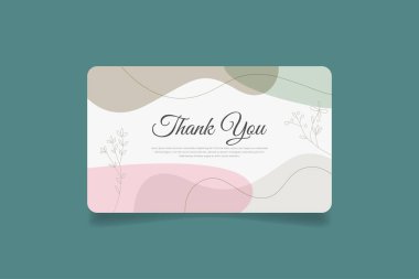 teşekkür kartı şablonu çiçek çizgileri, soyut şekiller, geometrik daire elemanları tasarım vektörü.