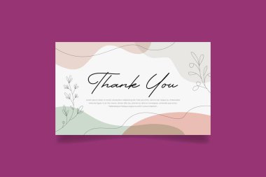 teşekkür kartı şablonu çiçek çizgileri, soyut şekiller, geometrik daire elemanları tasarım vektörü.