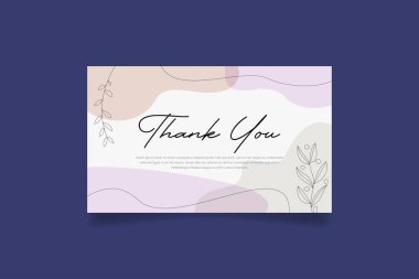 teşekkür kartı şablonu çiçek çizgileri, soyut şekiller, geometrik daire elemanları tasarım vektörü.