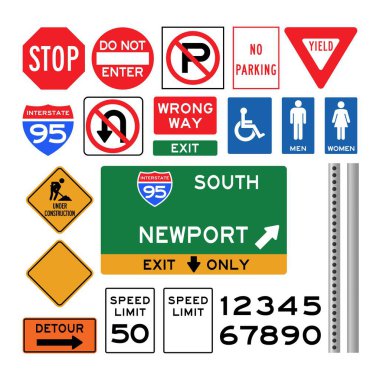 Amerika Eyaletler Arası Yol İşareti Vektör İllüstrasyon Koleksiyonu