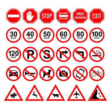 Trafik ve yol sembolleri vektör ve trafik kurallarını belirler.