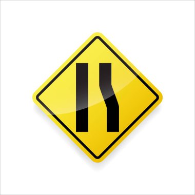Sağ şerit yol işareti vektörünü bitirir. Trafik güvenliği ve şerit rehberliği için sarı elmas levhada düz dizayn.