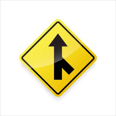 Trafik uyarı vektörünü birleştir. Yol güvenliği ve sürücü uyarısı için sarı elmas levhada düz dizayn.
