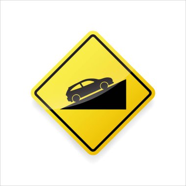 Yokuş yukarı trafik işaretinin vektör çizimi. Sarı elmas şekilli uyarı sürücüleri dik bir yokuş ya da yolda ilerleyin.