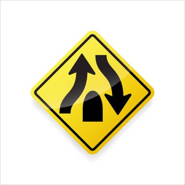 Bölünmüş trafik işaretinin vektör çizimi. Sarı elmas şekilli yol işareti öndeki yolun bir medyan ya da bariyerle bölündüğünü gösteriyor..