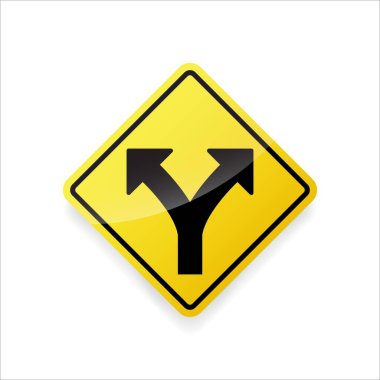 Trafik uyarı levhasındaki bir çatalın vektör çizimi. Sarı elmas şekilli işaret önümüzde Y şeklinde bir yol olduğunu gösteriyor..
