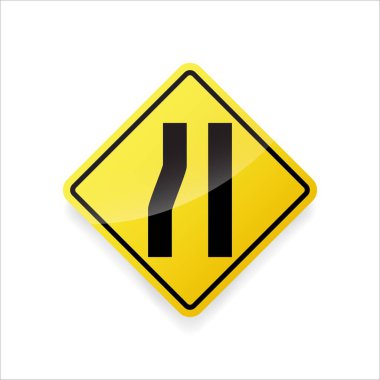 Sol şerit yol işareti vektörünü bitirir. Trafik güvenliği ve şerit rehberliği için sarı elmas levhada düz dizayn.