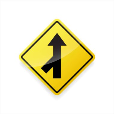 Trafik uyarı vektörünü birleştir. Yol güvenliği ve sürücü uyarısı için sarı elmas levhada düz dizayn.