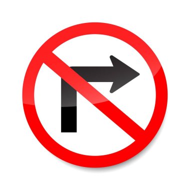 Sağa dönüş işareti yok. Sağa dönmeyi gösteren kırmızı trafik işaretine izin verilmiyor.