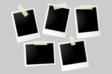 Oyuk uçlu düzenlenebilir boş polaroid çerçeve setleri. Fotoğraf kolajları, hatıra defterleri ve dijital tasarımlar için ideal.