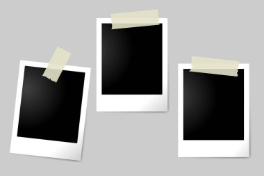 Oyuk uçlu düzenlenebilir boş polaroid çerçeve setleri. Fotoğraf kolajları, hatıra defterleri ve dijital tasarımlar için ideal.