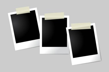 Oyuk uçlu düzenlenebilir boş polaroid çerçeve setleri. Fotoğraf kolajları, hatıra defterleri ve dijital tasarımlar için ideal.