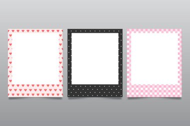 Eğlenceli desenli renkli ve şirin vektör polaroid çerçeveler. Tamamen düzenlenebilir ve eğlenceli fotoğraf kolajları, hatıra defterleri ve yaratıcı dijital projeler için mükemmel..
