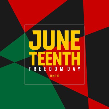 Haziran Özgürlük Günü bayrağı ya da geçmiş kartı. Afro-Amerikan tarihi, kültürü ve özgürleşme ve mirası onurlandıran yıllık ABD bayramını kutluyoruz..