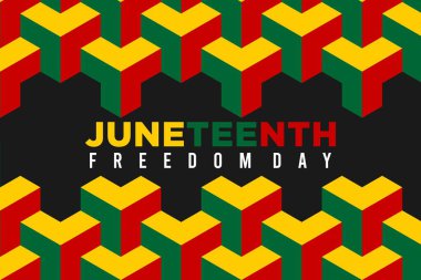 Haziran Özgürlük Günü bayrağı ya da geçmiş kartı. Afro-Amerikan tarihi, kültürü ve özgürleşme ve mirası onurlandıran yıllık ABD bayramını kutluyoruz..