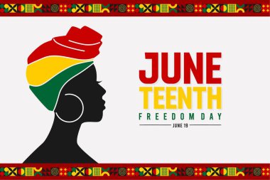 Haziran Özgürlük Günü bayrağı ya da geçmiş kartı. Afro-Amerikan tarihi, kültürü ve özgürleşme ve mirası onurlandıran yıllık ABD bayramını kutluyoruz..