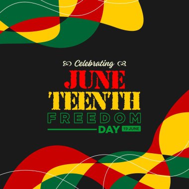 Haziran Özgürlük Günü bayrağı ya da geçmiş kartı. Afro-Amerikan tarihi, kültürü ve özgürleşme ve mirası onurlandıran yıllık ABD bayramını kutluyoruz..