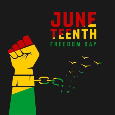 Haziran Özgürlük Günü bayrağı ya da geçmiş kartı. Afro-Amerikan tarihi, kültürü ve özgürleşme ve mirası onurlandıran yıllık ABD bayramını kutluyoruz..