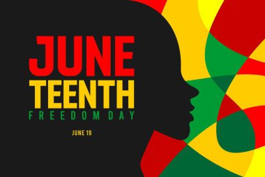 Haziran Özgürlük Günü bayrağı ya da geçmiş kartı. Afro-Amerikan tarihi, kültürü ve özgürleşme ve mirası onurlandıran yıllık ABD bayramını kutluyoruz..