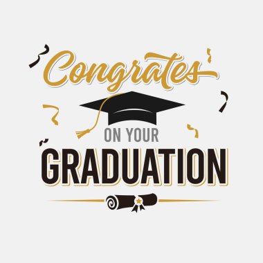 Akademik şapkalı ve diplomalı mezuniyet tabelası. Davetiyeler, afişler ve kutlama kartları için vektör tasarımı. Okul ve üniversite etkinlikleri için uygun.