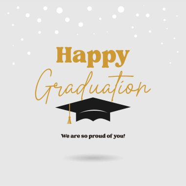 Akademik şapkalı mezuniyet tabelası. Davetiyeler, afişler ve kutlama kartları için vektör tasarımı. Okul ve üniversite etkinlikleri için uygun.