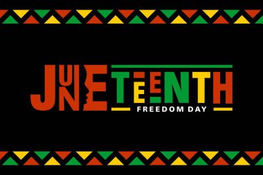 Haziran Özgürlük Günü bayrağı ya da geçmiş kartı. Afro-Amerikan tarihi, kültürü ve özgürleşme ve mirası onurlandıran yıllık ABD bayramını kutluyoruz..