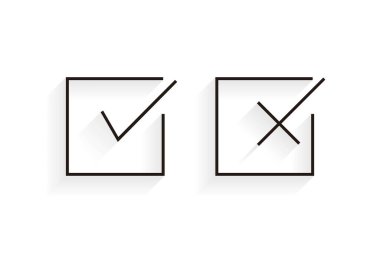 İşaret simgesini çapraz ve kontrol et. Beyaz arkaplanda vektör çizimi izole edildi. Genel kullanım için basit kontrol ve çapraz simgeler içerir.