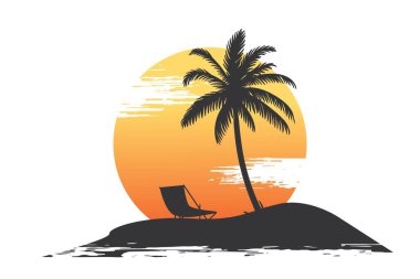Siluet palmiyeli Günbatımı Adası yaz arkaplanı