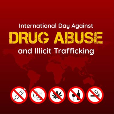 Uyuşturucu Kullanımı ve Yasadışı Kaçakçılığa Karşı Uluslararası Gün Uyuşturucu Kullanımı Karşıtı Uyuşturucu Karşıtı Bilinç afiş şablonu.