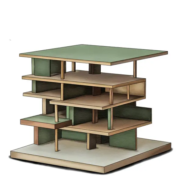 Mimari binanın yatay modelinin dijital tablosu