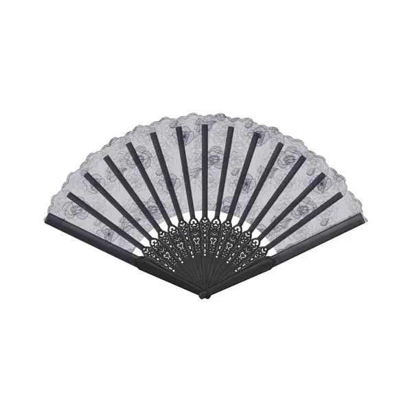 Siyah ve beyaz Çin kağıt yelpazesi beyaza izole edilmiş.