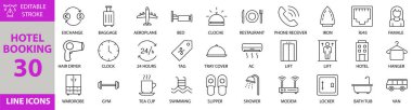 Modern otel rezervasyon ikonu seyahat uygulamaları, rezervasyon sistemleri, konukseverlik hizmetleri, oda seçimi, giriş çıkış / çıkış ve tatil planlama tasarımları için vektör dosyası