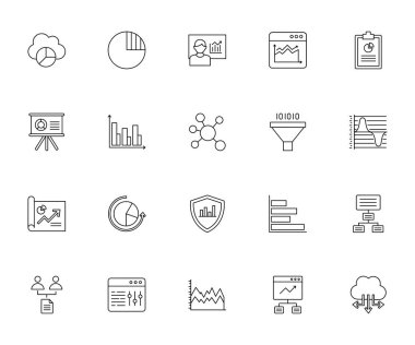 Veri Analizi Simgesi İş Zekası, Habercilik, Büyük Veri ve Görselleştirme için Tasarımı (Vector Icons for Dashboard, Insight ve Performans Analizi)