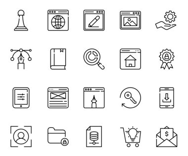 SEO ve Pazarlama Simgesi Dijital Strateji, Markalaşma, Reklam, İçerik ve Web Tanıtımlama için Tasarım (Vector Icons for Online Marketing ve SEO Tools)