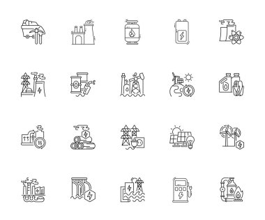 Doğal Gaz Simgesi Enerji, Yakıt, Boru Hattı, Endüstri, Dağıtım ve Çevresel Kullanım için Tasarım (Vector Icons for Gas Production, Storage, and Security Systems)
