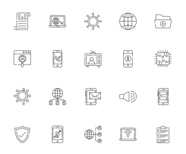 Ağ Simgesi Bağlantı, İnternet, İletişim, Veri Paylaşımı, Sunucu ve Dijital Altyapı için Tasarımı Ayarla (124; Teknoloji ve Ağ Sistemleri için Vektör Simgeleri)