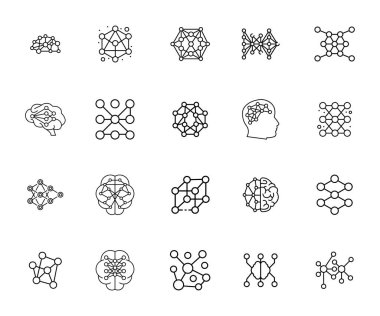 Yüksek kalite yapay zeka simgesi yapay zeka seti makine öğrenimi, robotik, otomasyon ve akıllı yapay zeka tasarımları için mükemmel. Temiz, ölçeklenebilir vektör simgeleri.