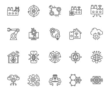 Yüksek kalite yapay zeka simgesi yapay zeka seti makine öğrenimi, robotik, otomasyon ve akıllı yapay zeka tasarımları için mükemmel. Temiz, ölçeklenebilir vektör simgeleri.