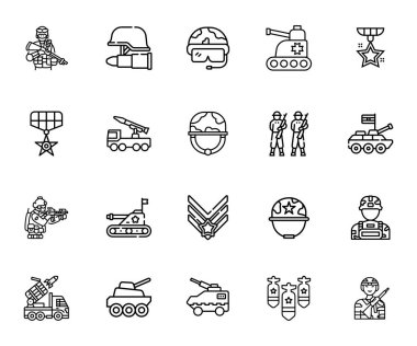 Yüksek kalite askeri ikon savunma, ordu, güvenlik, taktik uygulamalar ve stratejik planlama için mükemmel. Modern UI için temiz, ölçeklenebilir vektör simgeleri içerir.